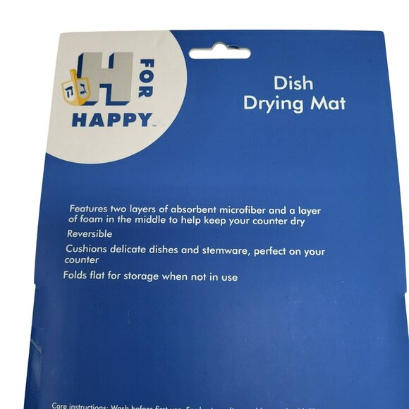 H For Happy Hanukkah Dish Drying Mat 16"x18" Blue & White Absorbent Kitchen - Picture 9 of 10